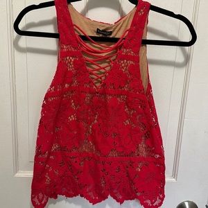 Express sleeveless red lace top